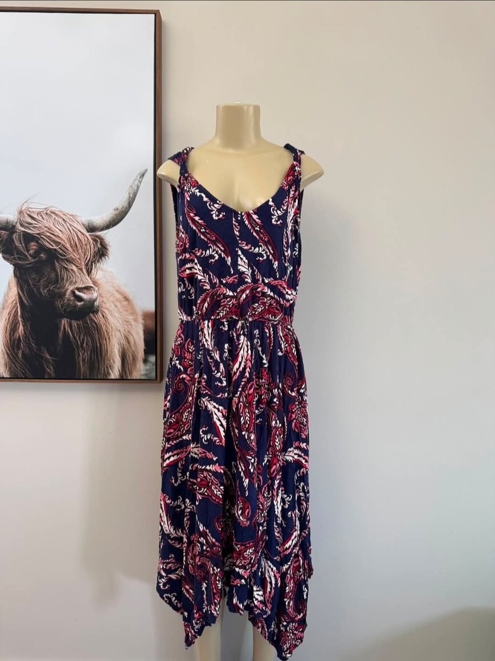Ricki's Navy Paisley Midi Dress with Red and White Print
